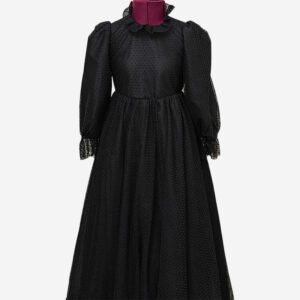 Black Polka dot Tulle on Black Fancy Evening Dress